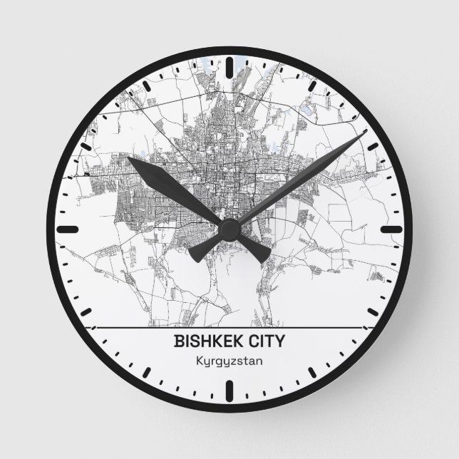 Bishkek Clock City Line Art Rund Klocka (Framsida)