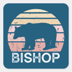 Bishop California Retro Bear Fyrkantigt Klistermärke