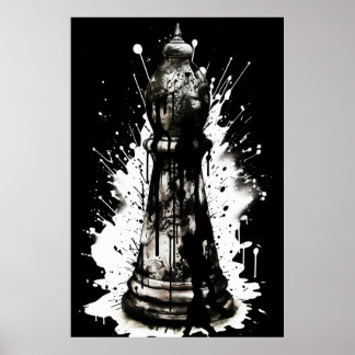 Bishop Chess Bläck Painting Poster