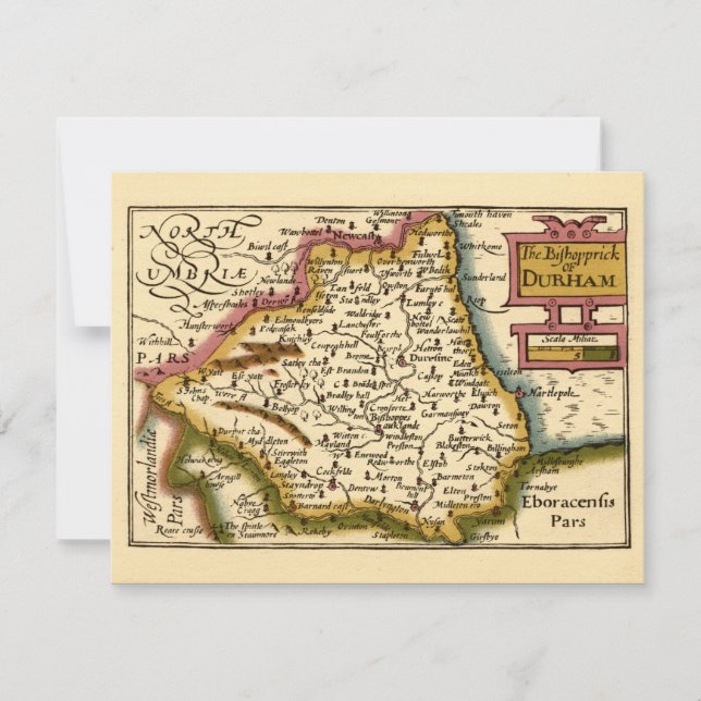 Bishopprick Durham County England Old Karta Inbjudningar (Framsida)