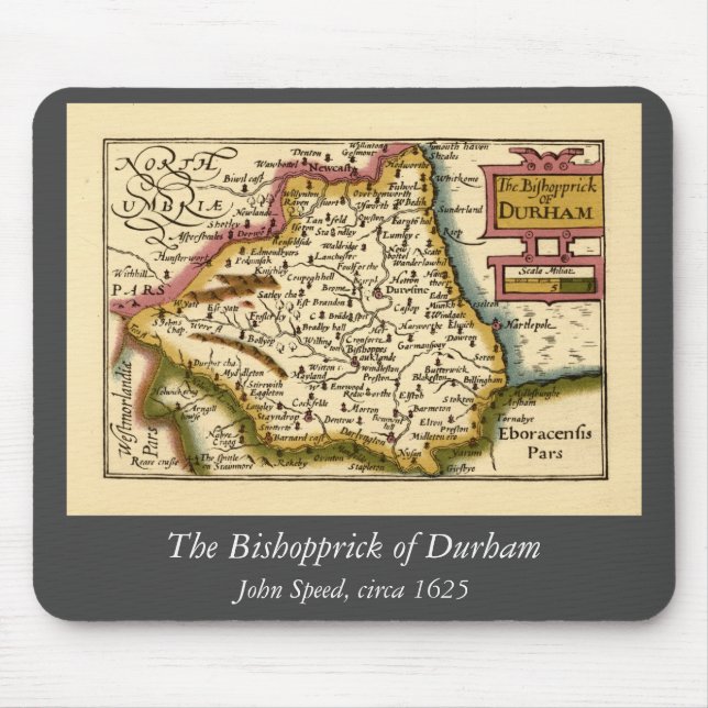 Bishopprick Durham County England Old Karta Musmatta (Framsidan)