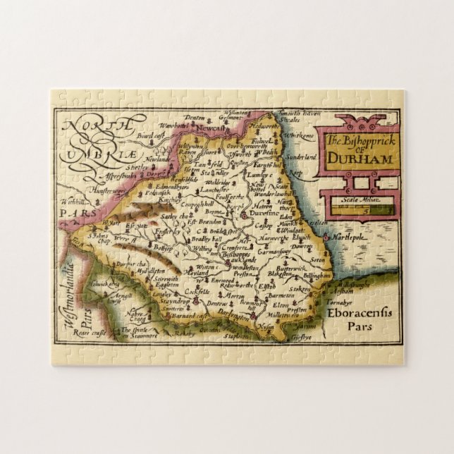 Bishopprick Durham County England Old Karta Pussel (Horisontell)