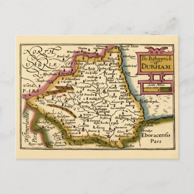 Bishopprick Durham County England Old Karta Vykort (Framsida)