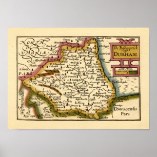 Bishoppricken av den Durham County kartan, England Poster