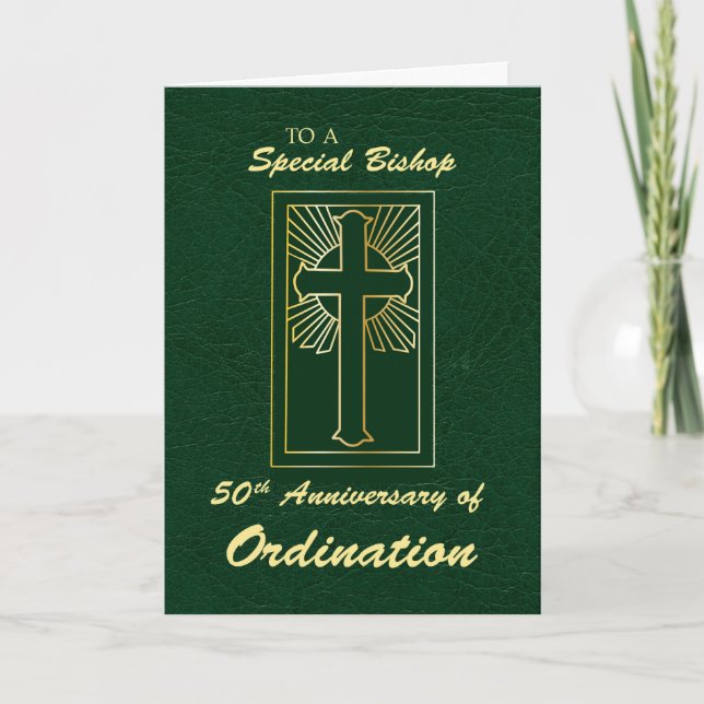 Biskop 50-årsdagen Ordination Grönt Leather Kort (Framsida)