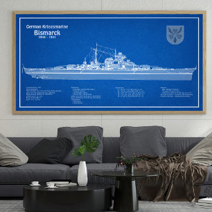 Bismarck - Battleshöftplan ABD Poster