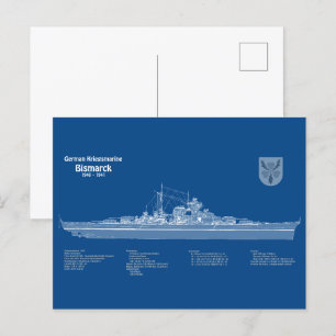 Bismarck - Battleshöftplan ABD Vykort