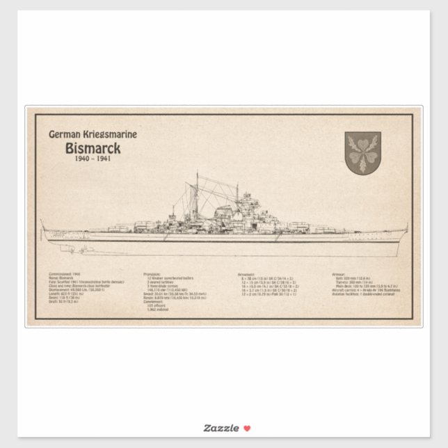 Bismarck - Battleshöftplan SD Klistermärken (Ark)