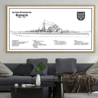 Bismarck - BD - Battleshöftblåsningsplaner Fototryck