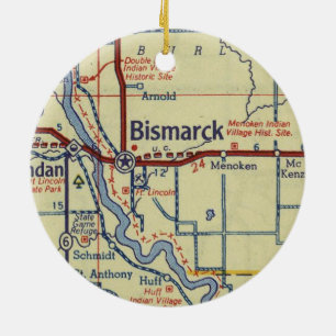 Bismarck ND Vintage Karta Julgransprydnad Keramik
