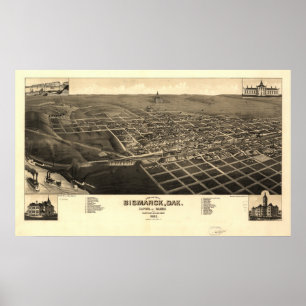 Bismarck North Dakota 1883 Antique Panoramic Karta Poster