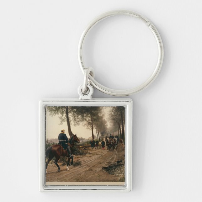 Bismarck och Napoleon Fyrkantig Silverfärgad Nyckelring (Framsidan)