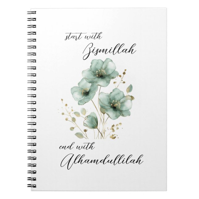 Bismillah Alhamdullilah Grön Blommig Anteckningsbok (Framsidan)