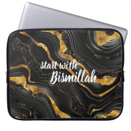 Bismillah Alhamdullilah Guld Svart Agat Laptop Fodral