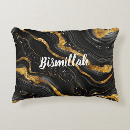 Bismillah Alhamdullilah Guld Svart Agat Prydnadskudde