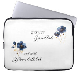 Bismillah Alhamdullilah Navy Guld Blommig Laptop Fodral