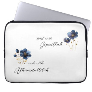 Bismillah Alhamdullilah Navy Guld Blommig Laptop Fodral