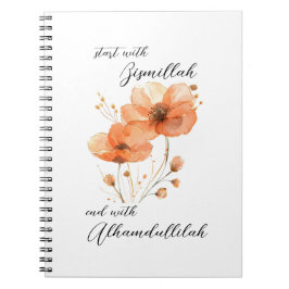 Bismillah Alhamdullilah Orange Blommig Anteckningsbok