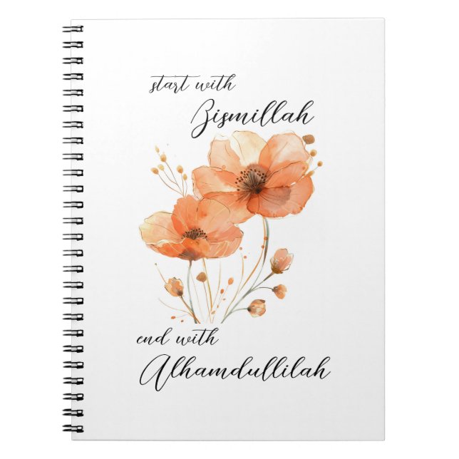 Bismillah Alhamdullilah Orange Blommig Anteckningsbok (Framsidan)