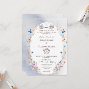Bismillah Blå & Guld Muslim Nikkah-kort Inbjudningar