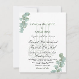 Bismillah Islamic Eucalyptus Elegant bröllop Inbjudningar