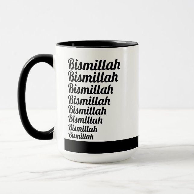 Bismillah Typography Black on White Monogram Mugg (Vänster)