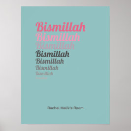 Bismillah Typography Teal Rosa Nursery Anpassnings Poster