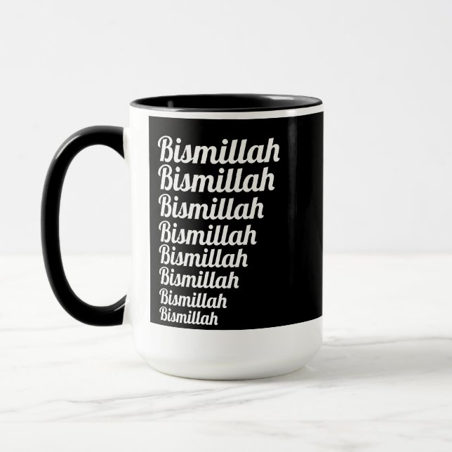 Bismillah Typography White på Black Monogram Mugg (Vänster)