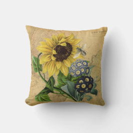 Bisolrosblommigt & vintagekarta kudde