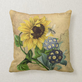 Bisolrosblommigt & vintagekarta kudde