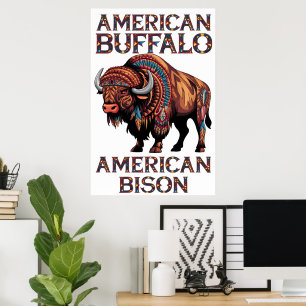 Bison adorberad i fjädrar poster