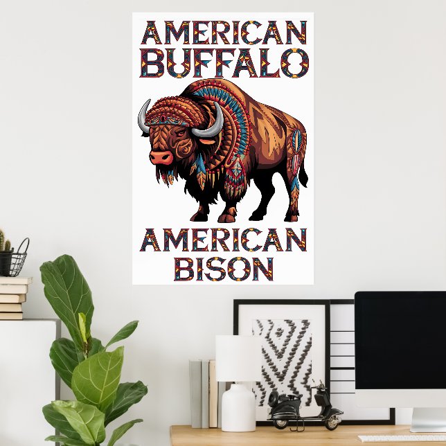 Bison adorberad i fjädrar poster (Hemmakontoret)