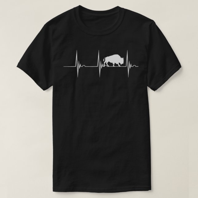 Bison Älskare Heartslag EKG Pulse Buffalo Wildlife T Shirt (Design framsida)