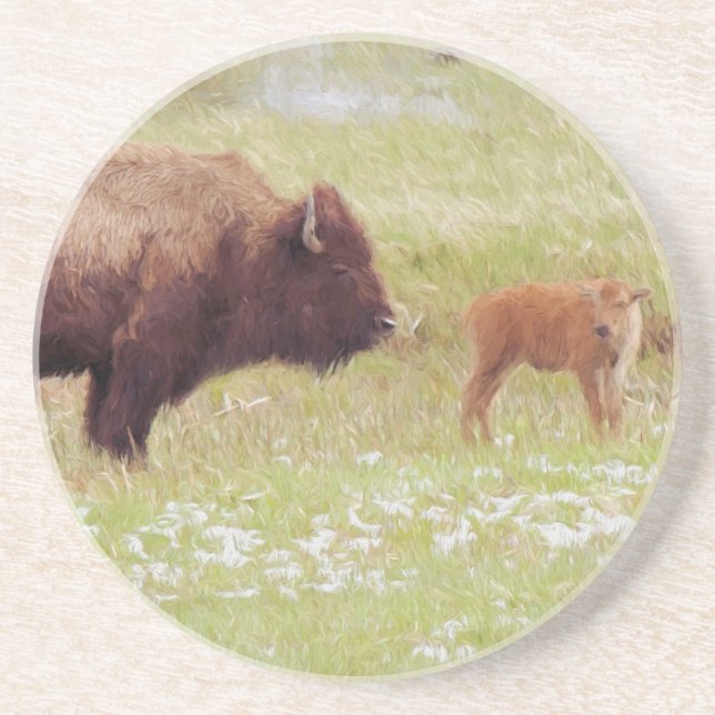 Bison and Calf in Yellowstone Underlägg (Framsidan)