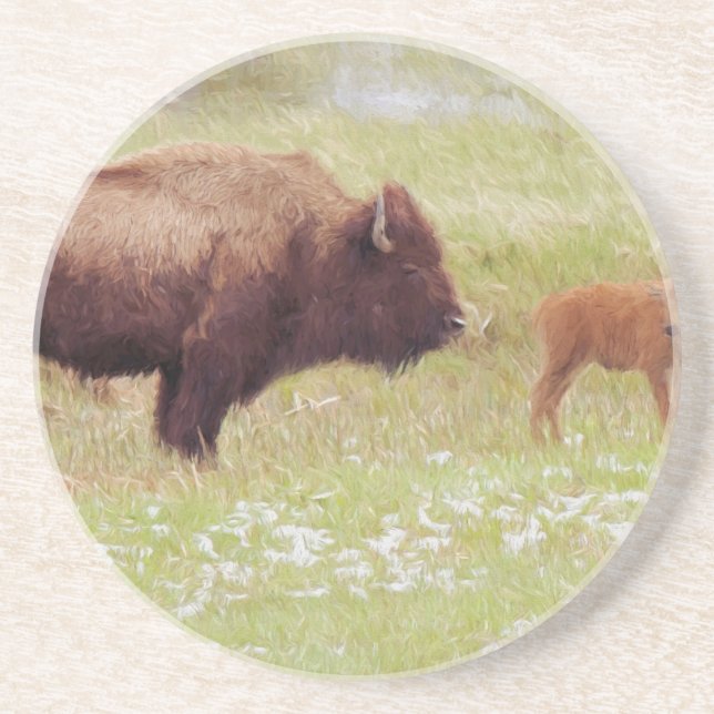 Bison and Calf in Yellowstone Underlägg (Framsidan)