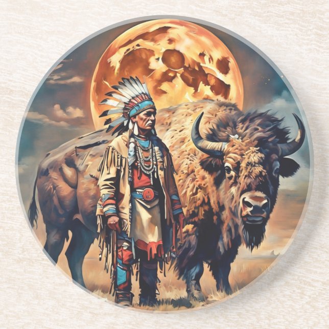 Bison and Native American Chief Underlägg (Framsidan)
