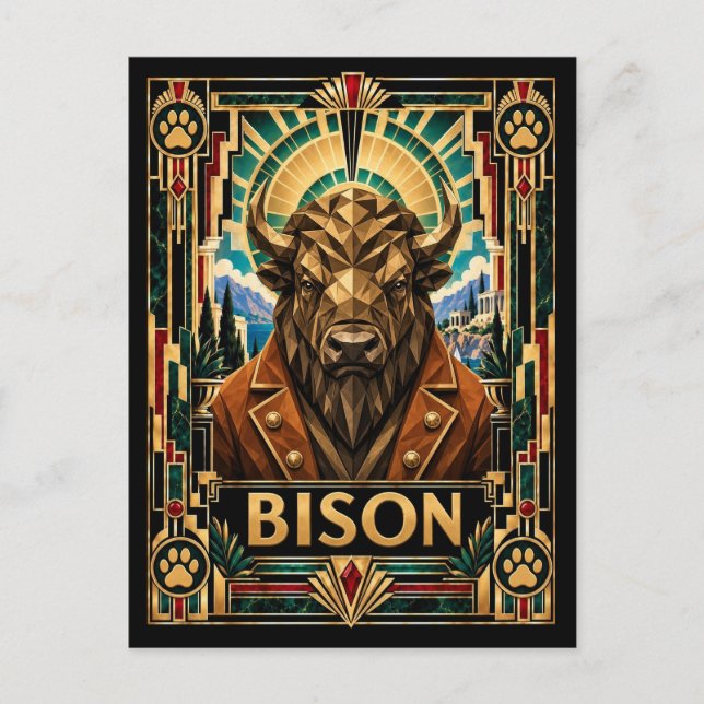 Bison, Art Deco Wildlife Vykort (Framsida)