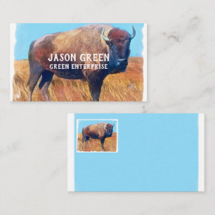 Bison art på blå och vit anpassningsbar dubbla visitkort