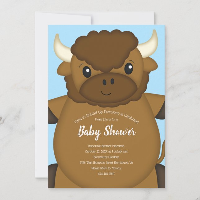 Bison Buffalo Baby Shower Blue Inbjudningar (Framsida)