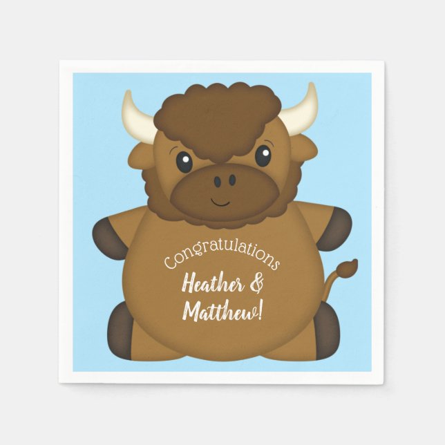 Bison Buffalo Baby Shower Blue Pappersservett (Framsidan)