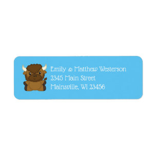 Bison Buffalo Baby Shower Blue Returadress Etikett
