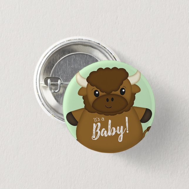 Bison Buffalo Baby Shower Knapp (Framsida & baksida)