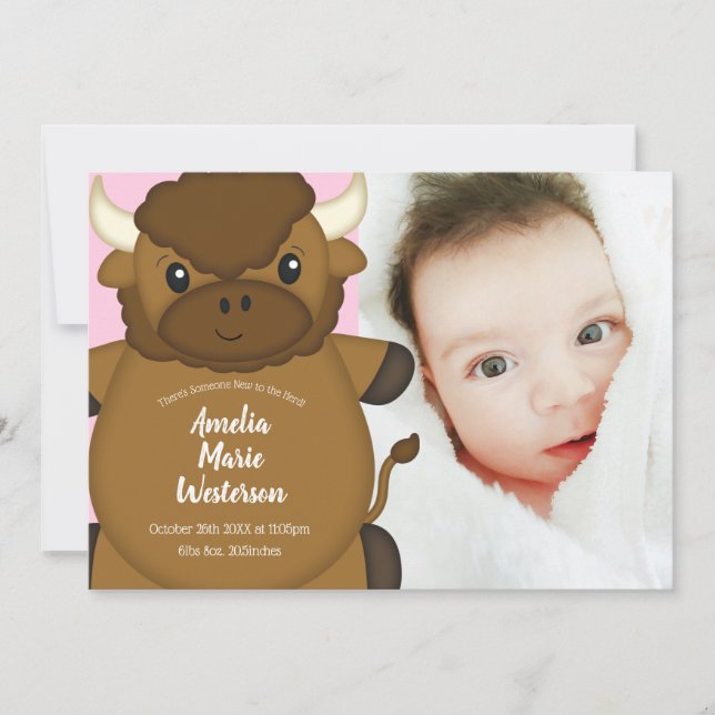 Bison Buffalo Baby Shower Rosa Inbjudningar (Framsida)