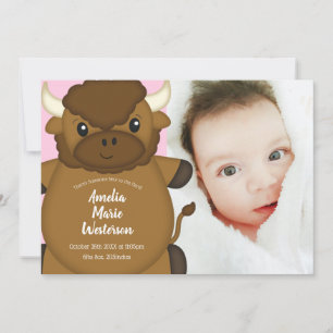 Bison Buffalo Baby Shower Rosa Inbjudningar