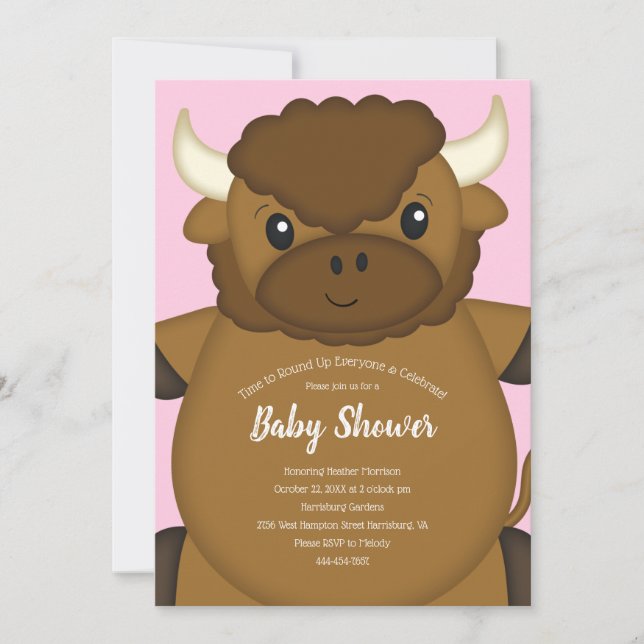 Bison Buffalo Baby Shower Rosa Inbjudningar (Framsida)