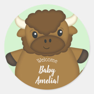 Bison Buffalo Baby Shower Runt Klistermärke