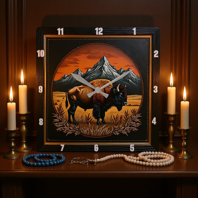 Bison Buffalo Bison Medallion Fyrkantig Klocka (Skapare uppladdad)