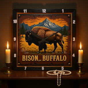 Bison Buffalo Buffalo i Vilden Fyrkantig Klocka
