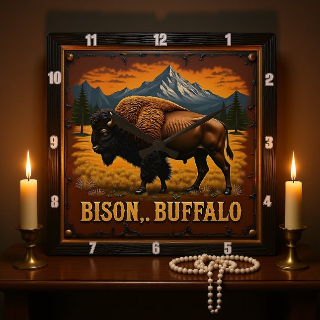 Bison Buffalo Buffalo i Vilden Fyrkantig Klocka (Skapare uppladdad)