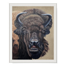 Bison Buffalo Cow Eating on Tan
